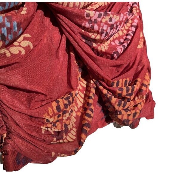 Farm Rio + Anthropologie Ruched Mesh Mini Skirt Motif Side Zip, Size Small - Picture 6 of 8